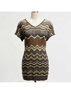 Cache Brown Zigzag Knit Top